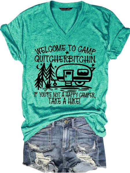 

Happy Camper Welcome To Camp Quitcherbitchin Short Sleeve T-Shirt, Green, T-shirts