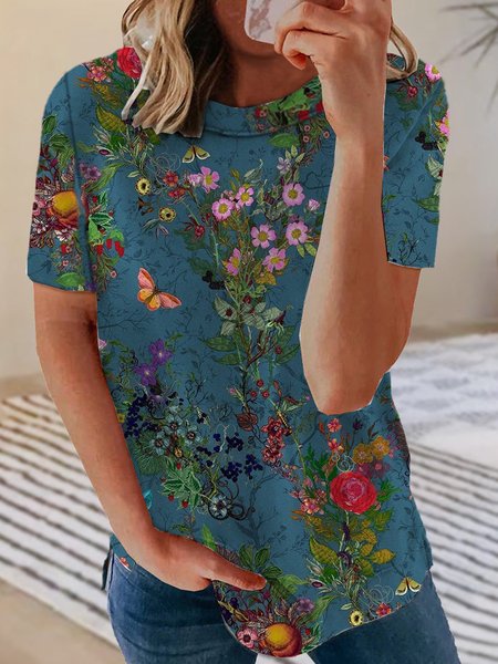

Casual Regular Fit Floral Short Sleeve T-Shirt, Multicolor, T-Shirts