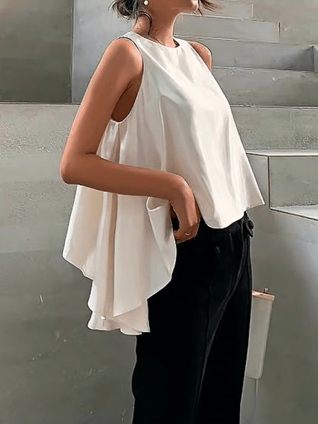 

Summer Lightweight Crew Neck Elegant Short Sleeve Daily Tops, White, Tops