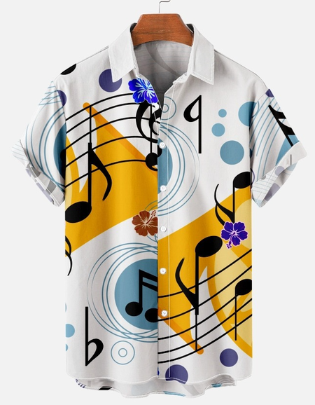 

Music Floral Shirt Collar Short Sleeve Shirt, As picture, Short Sleeves Shirts