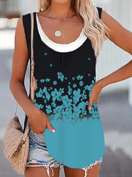 

Plus size Sleeveless Floral Casual Tank, As picture, Tank Top