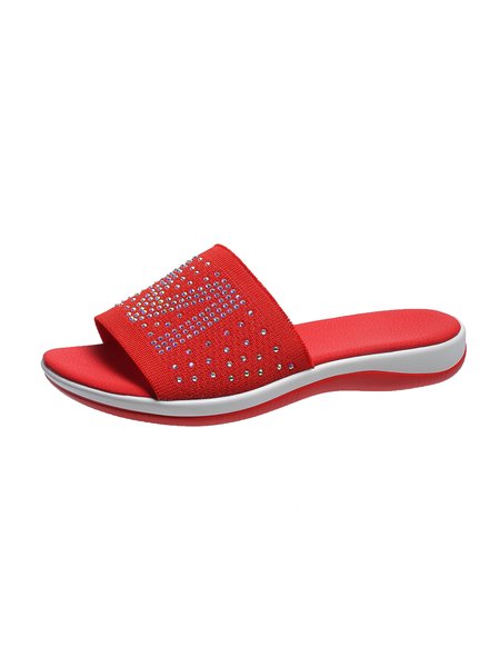

Women's M Letter Rhinestone Casual Flyknit Sports Slippers, Red, Women Shoes>>Women's Shoes>>Women sandals Slippers
