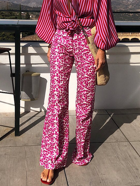 

Daily Vacation Regular fit Floral Pants, Deep pink, Wide Leg Pants