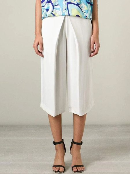 

Daily Mid Waist Regular Fit White Plain Pants, Wide Leg Pants