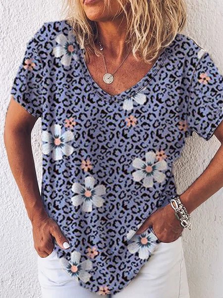 

Loosen Leopard Casual Short Sleeve T-Shirt, T-Shirts