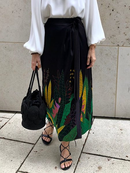 

Plants Daily Regular Fit Long Skirt, Black, Maxi Skirts