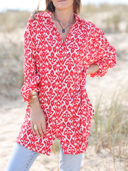 

Loosen Tribal Casual Long Sleeve Blouse, Red, Blouses & Shirts