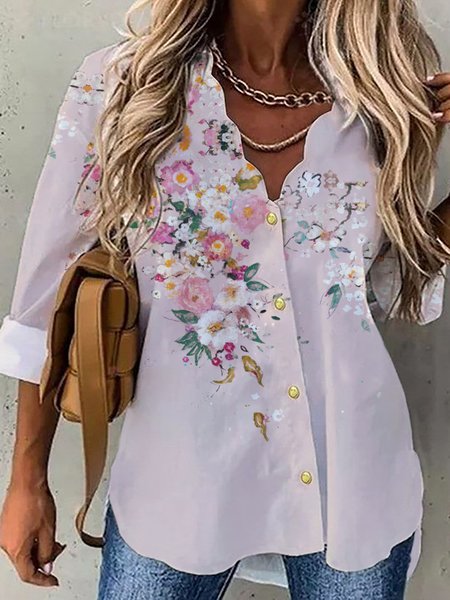 

V Neck Long Sleeve Blouse, As picture, Blouses & Shirts