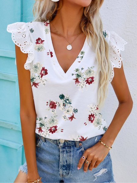 

Floral print lace panel designer hot knitted top for women, Multicolor, Tank Tops & Camis