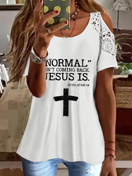 

Plus size Casual Jesus Short Sleeve T-Shirt, White, T-Shirts
