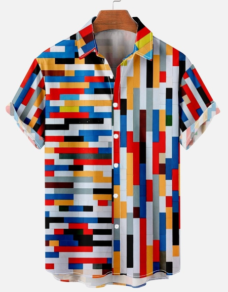 

Short Sleeve Geometric Collar Shirt, As picture, Short Sleeves Shirts