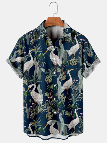 

Men's Casual Short Sleeve Hawaiian Shirt with Chest Pocket Print, Purplish blue, Men's Floral shirt
