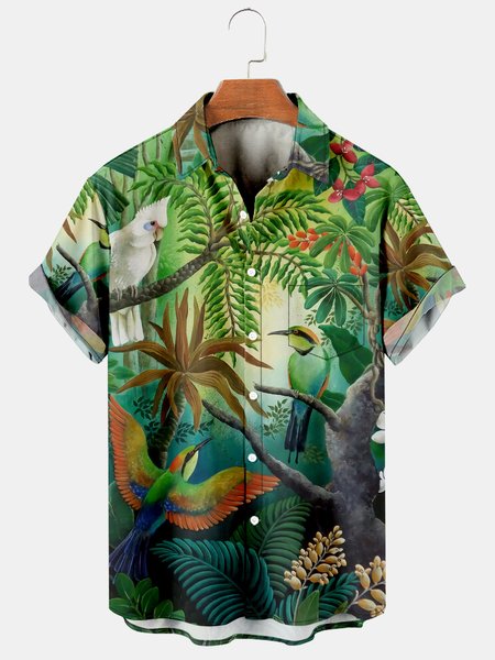 

Men's Animal Print Casual Short Sleeve Hawaiian Shirt, Green, Men's Floral shirt