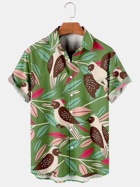 

Men's Casual Short Sleeve Hawaiian Shirt with Chest Pocket Print, Green, Men's Floral shirt