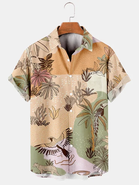 

Men's Botanical Print Casual Short Sleeve Hawaiian Shirt, Green, Men's Floral shirt