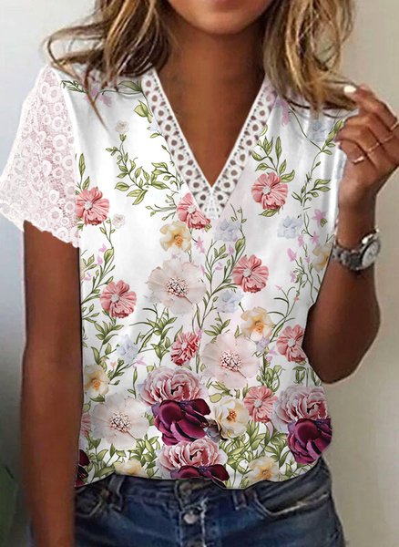 

Loosen Casual Short Sleeve Tops, White, Shirts & Blouses