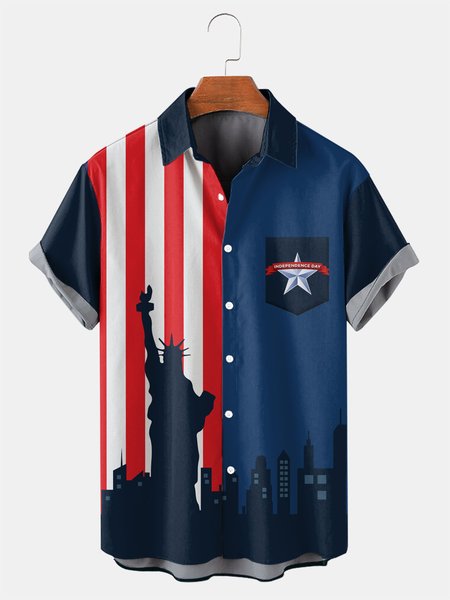 

American Flag Graphic Men's Casual Chest Pocket Short Sleeve Shirt, Black, Men's Floral shirt