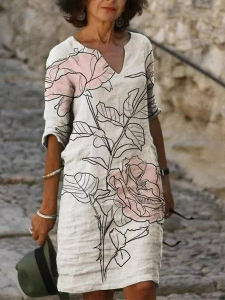 

Mother's Day Regular Fit V Neck Floral Half sleeve Woven Dress, White, Dresses
