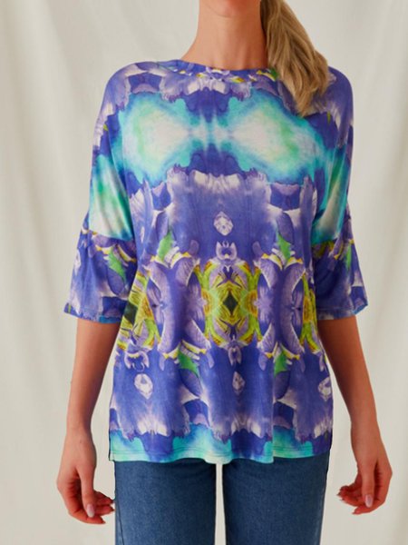 

Loosen Tie Dye Crew Neck Short Sleeve T-Shirt, Blue, T-Shirts