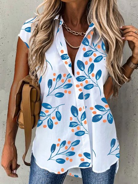 

Loosen Shirt Collar Buttoned Short Sleeve Blouse, Blue, Blouses & Shirts