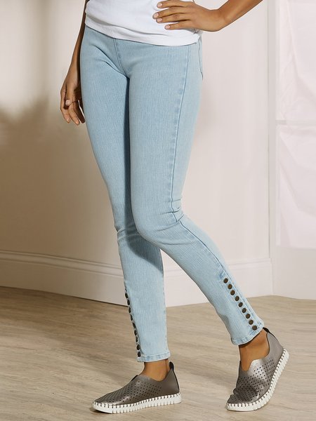 

Regular Fit Denim Plain Pants, Blue, Pants