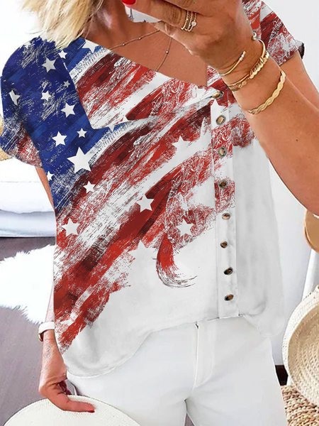 

Striped Casual Short Sleeve Tops, As picture, Tops