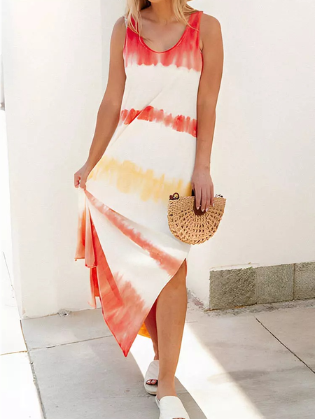 

Tie Dye U-Neck Sleeveless Knitting Dresses, Orange, Dresses