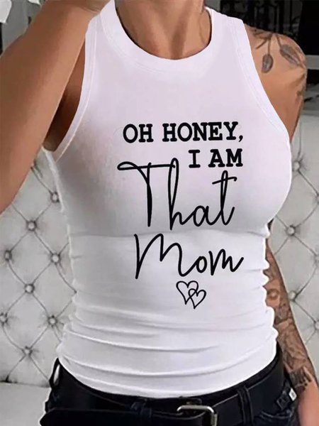 

Casual Round Neck Knit Tank, White, Tank Top