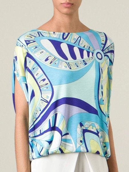 

Daily Crew Neck Abstract Long Sleeve Top, Blue, Tops