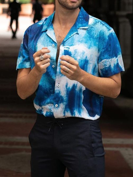 

Cotton and Linen Style Natural Grain Gradient Print Linen Shirt, As picture, Shirts ＆ Blouse