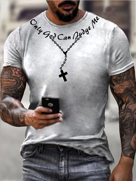 

Easter Cross Printed letters Men leisure Short Sleeve T-shirt, As picture, T-Shirts