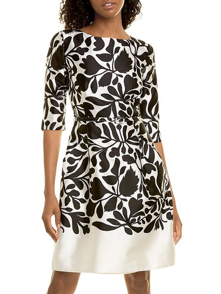 

Elegant Regular Fit Short Sleeve Woven Dress, White, Midi Dresses