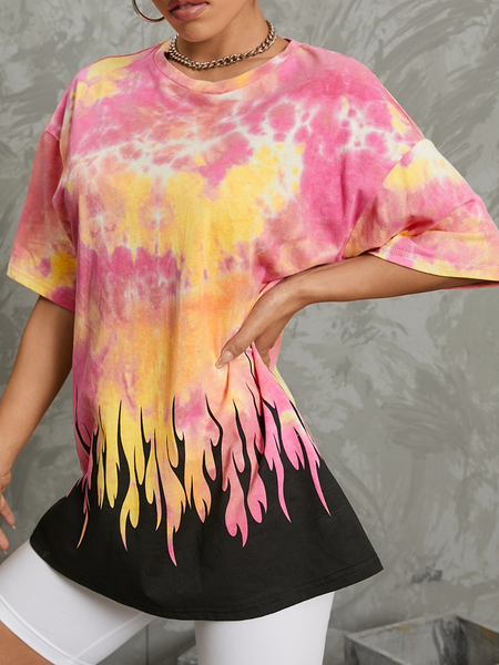 

Loosen Crew Neck Casual Short Sleeve T-Shirt, Pink, T-Shirts