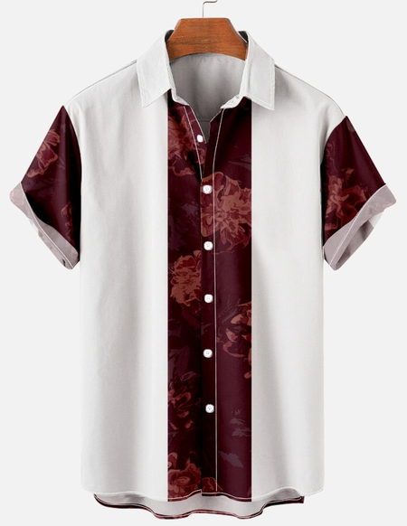 

Retired Floral Collar Casual Short Sleeve Shirt, White, Short Sleeves Shirts