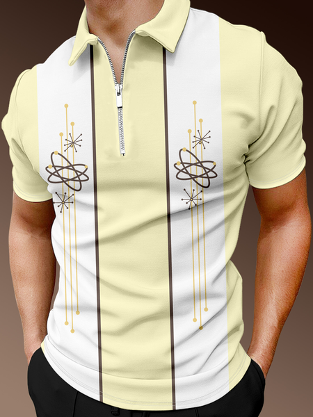 

Casual Art Collection Striped Geometric Color Block Lapel Short Sleeve Polo Print Top, Yellow, Men's t-shirts