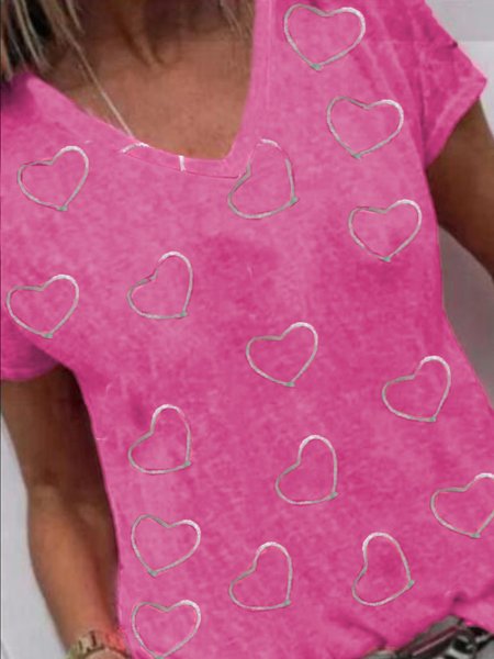 Casual Cotton Blends Short sleeve tops, Rose red, Tops
