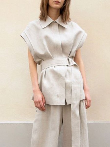 

Loosen Simple Plain Short Sleeve Top, White-gray, Tops