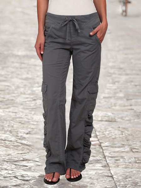 

Pockets Plain Casual Long Pants, Deep gray, Pants