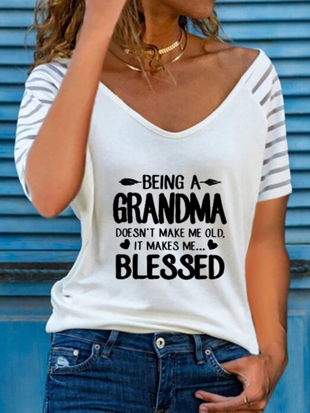 

Casual Short Sleeve V Neck Plus Size Printed Tops T-shirts, White, T-Shirts