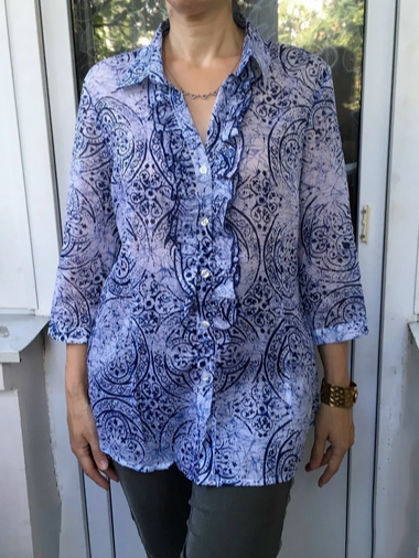 

Casual Loosen Shirt Collar Long Sleeve Blouse, Blue, Shirts & Blouses