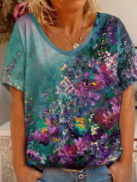 

JFN V Neck Floral Casual T-Shirt/Tee, Multicolor, T-Shirts