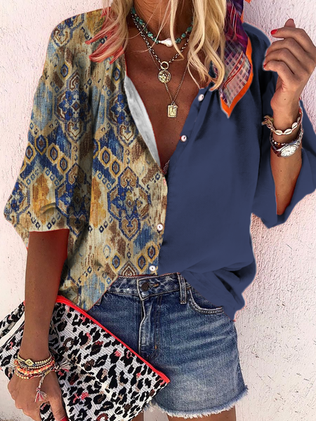 

Loosen Vacation 3/4 Sleeve Blouse, Blue, Blouses & Shirts