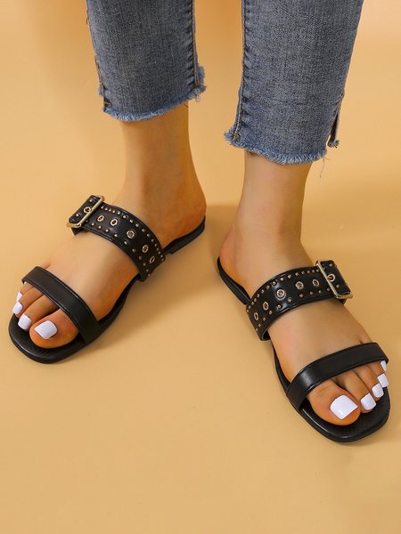

Ladies Fashion Metal Decorative Outer Wear Slipper Sandals, Black, Sandals