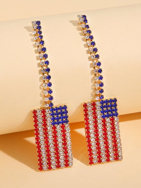 

JFN Independence Day Flag Rhinestone Earrings, Color1, Earrings