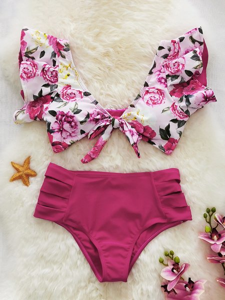 

Ladies Sexy Resort Floral High Waist Bikini Set, Pink, Swimwear