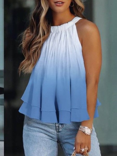 

Gradient Round Neck Casual Tank, Blue, Tank Top