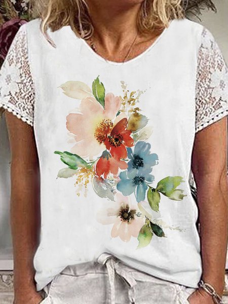 

Vintage Sea Loosen V Neck Short Sleeve T-Shirt, Multicolor, T-Shirts
