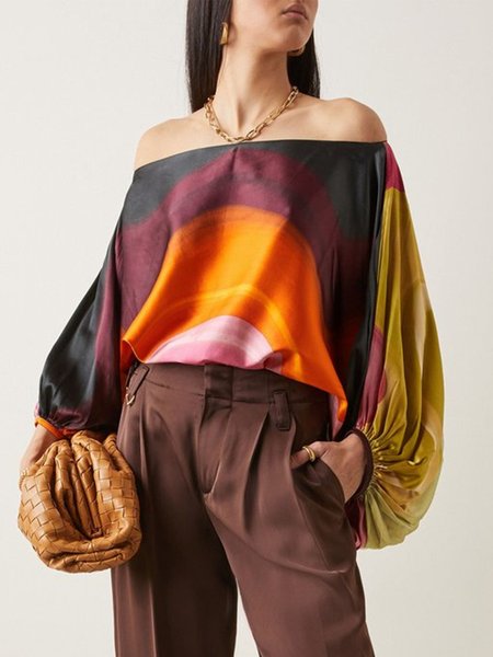 

Vacation Loosen Long Sleeve Top, Multicolor, Blouses and Shirts