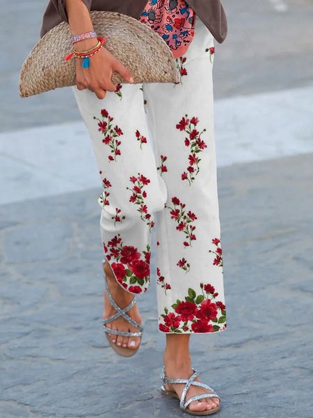 

Holiday Daily Floral Printed Regular Fit Ninth Pants, White, Pants