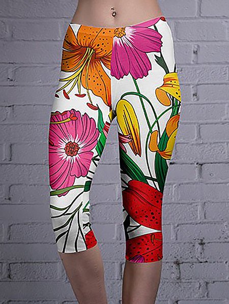

Holiday Daily Floral Printed Elastic Waist Capri Leggings, Multicolor, Pants